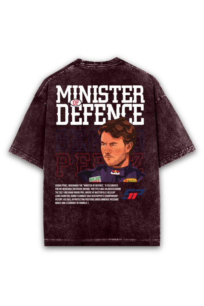 Checo Perez Minister of Defense Acid wash Oversized Tshirt Premium Streetwear by Russtees
