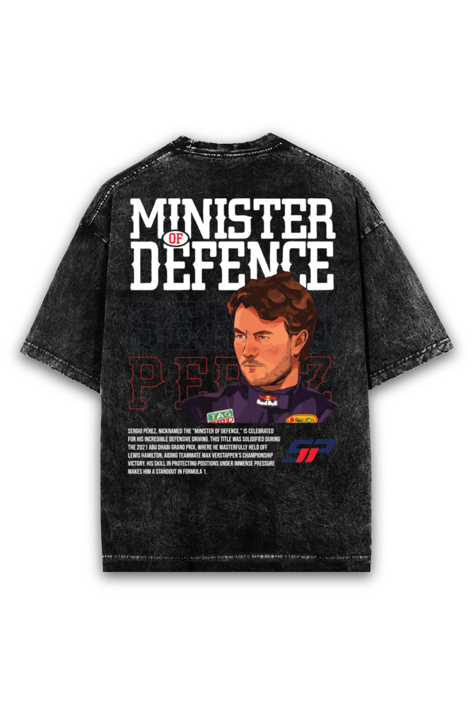 Checo Perez Minister of Defense Acid wash Oversized Tshirt Premium Streetwear by Russtees