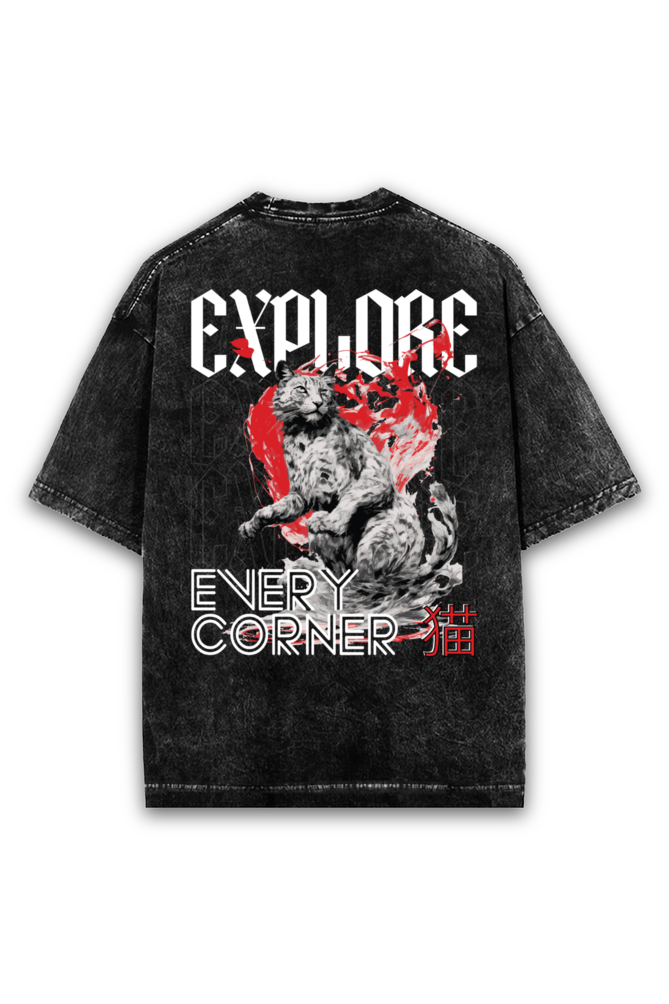 Curious as Cat Acid wash Oversized Tshirt Premium Streetwear by Russtees