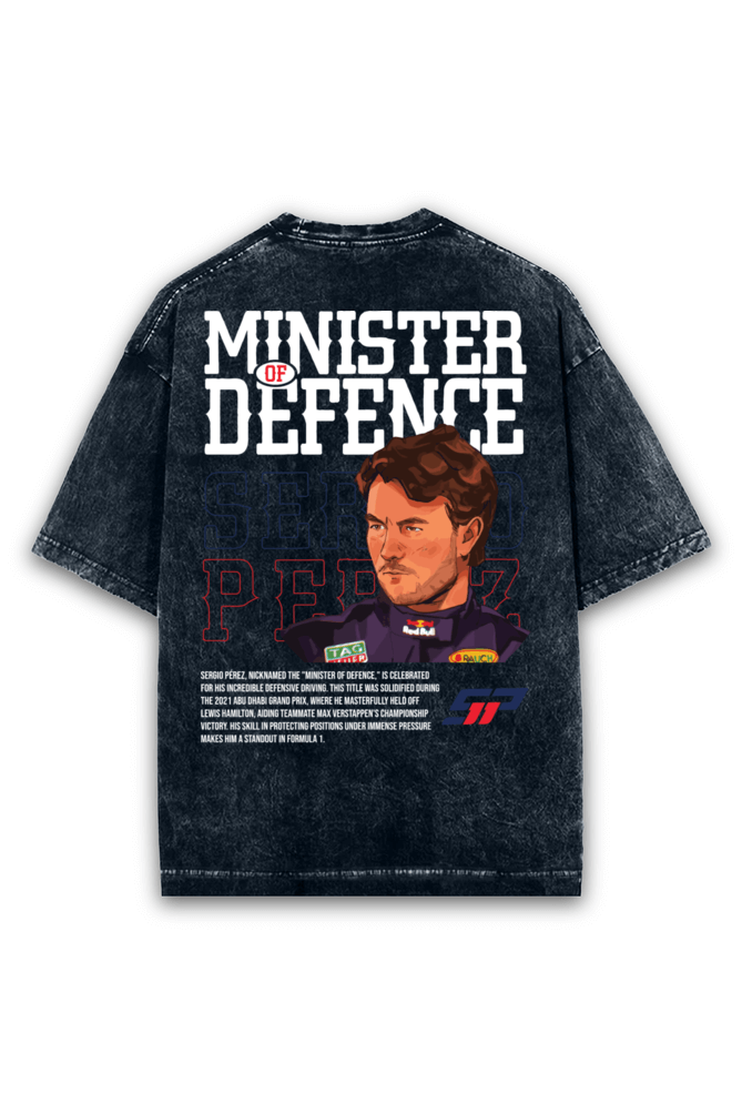 Checo Perez Minister of Defense Acid wash Oversized Tshirt Premium Streetwear by Russtees