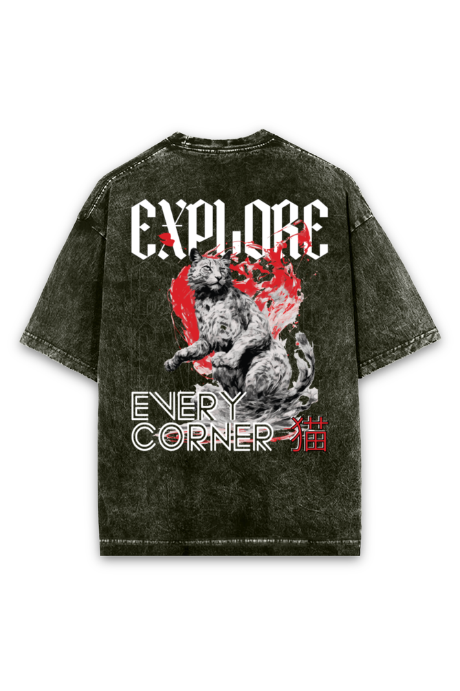 Curious as Cat Acid wash Oversized Tshirt Premium Streetwear by Russtees