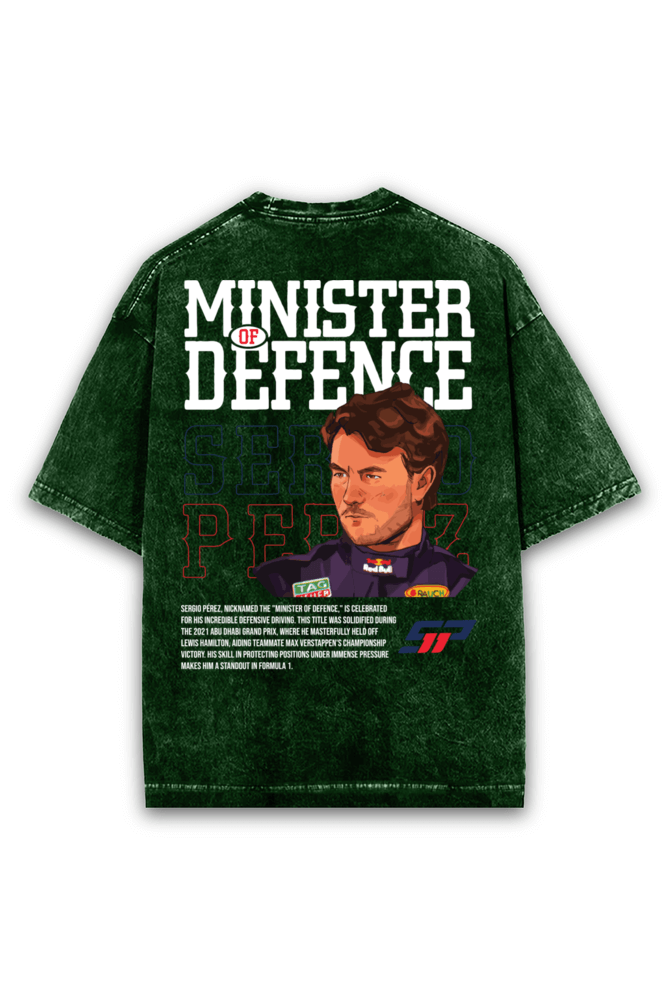 Checo Perez Minister of Defense Acid wash Oversized Tshirt Premium Streetwear by Russtees