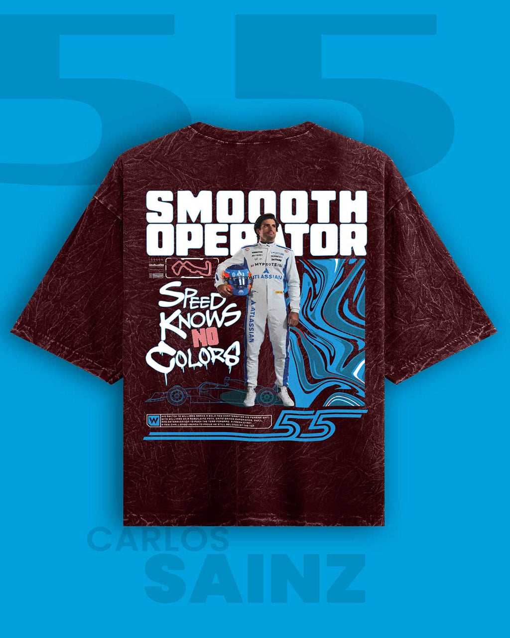 Carlos Sainz x Williams Racing Acid Wash Oversized T-Shirt RussTees