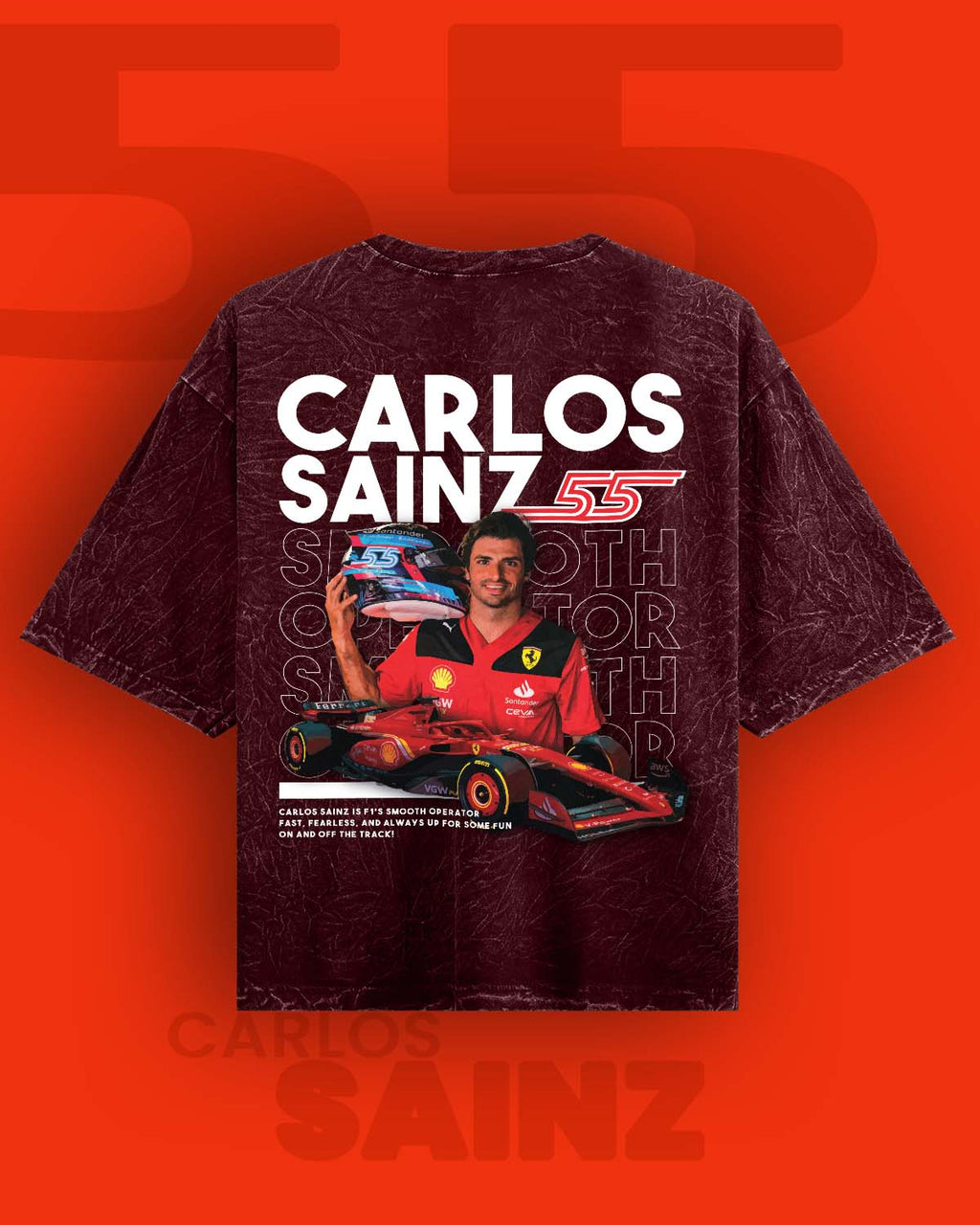 Carlos Sainz Acid wash Oversized Tshirt RussTees