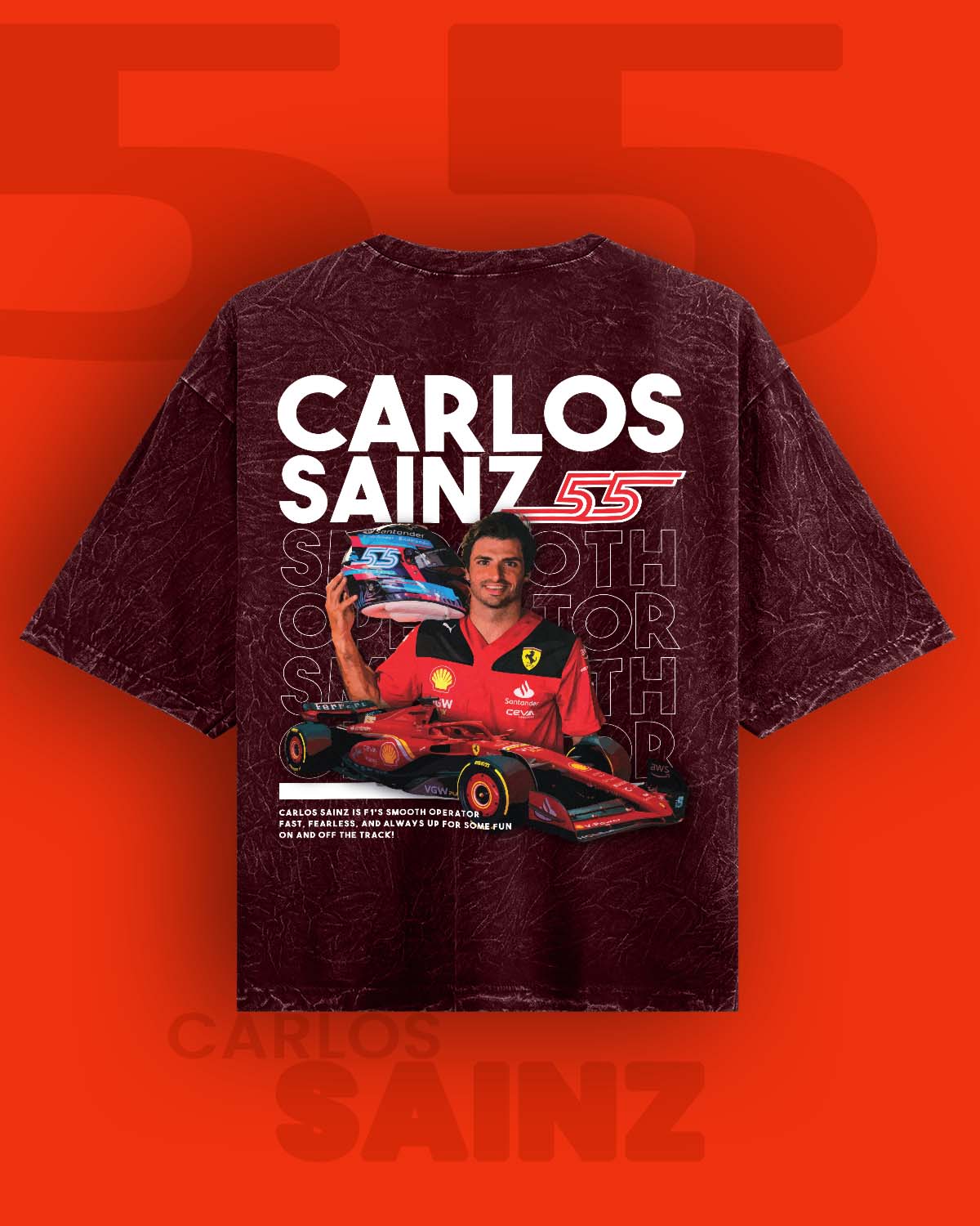 Carlos Sainz Acid wash Oversized Tshirt RussTees