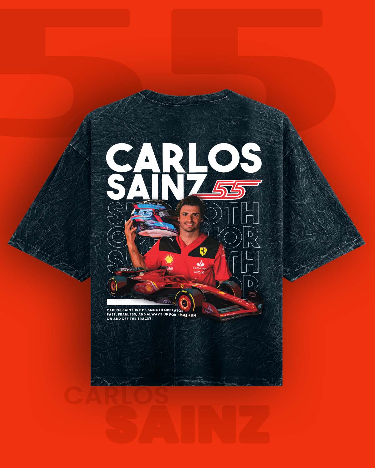 Carlos Sainz Acid wash Oversized Tshirt RussTees