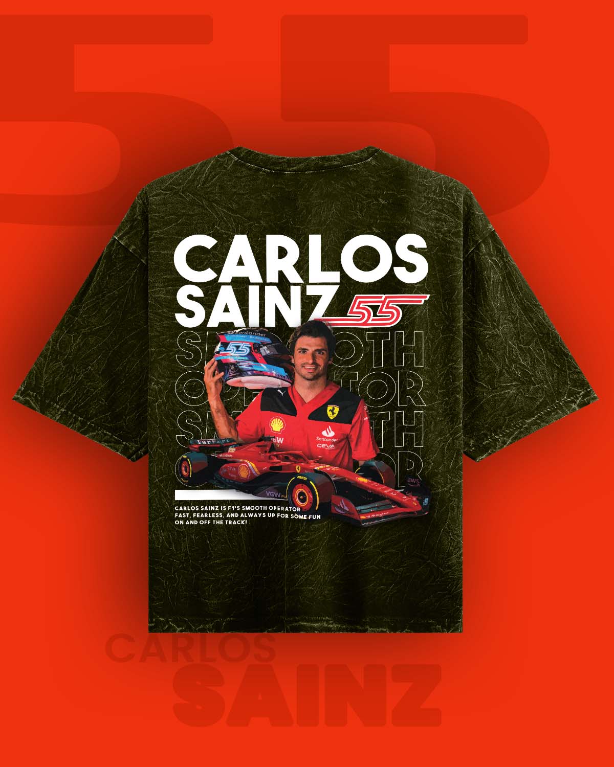 Carlos Sainz Acid wash Oversized Tshirt RussTees