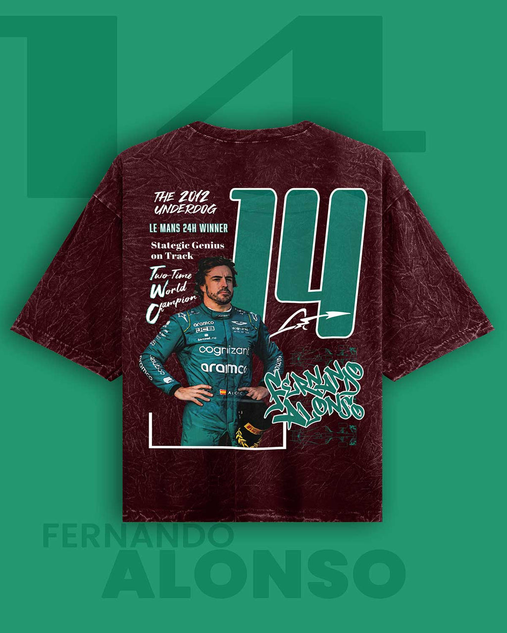 Fernando Alonso Acid Wash Oversized T-Shirt RussTees