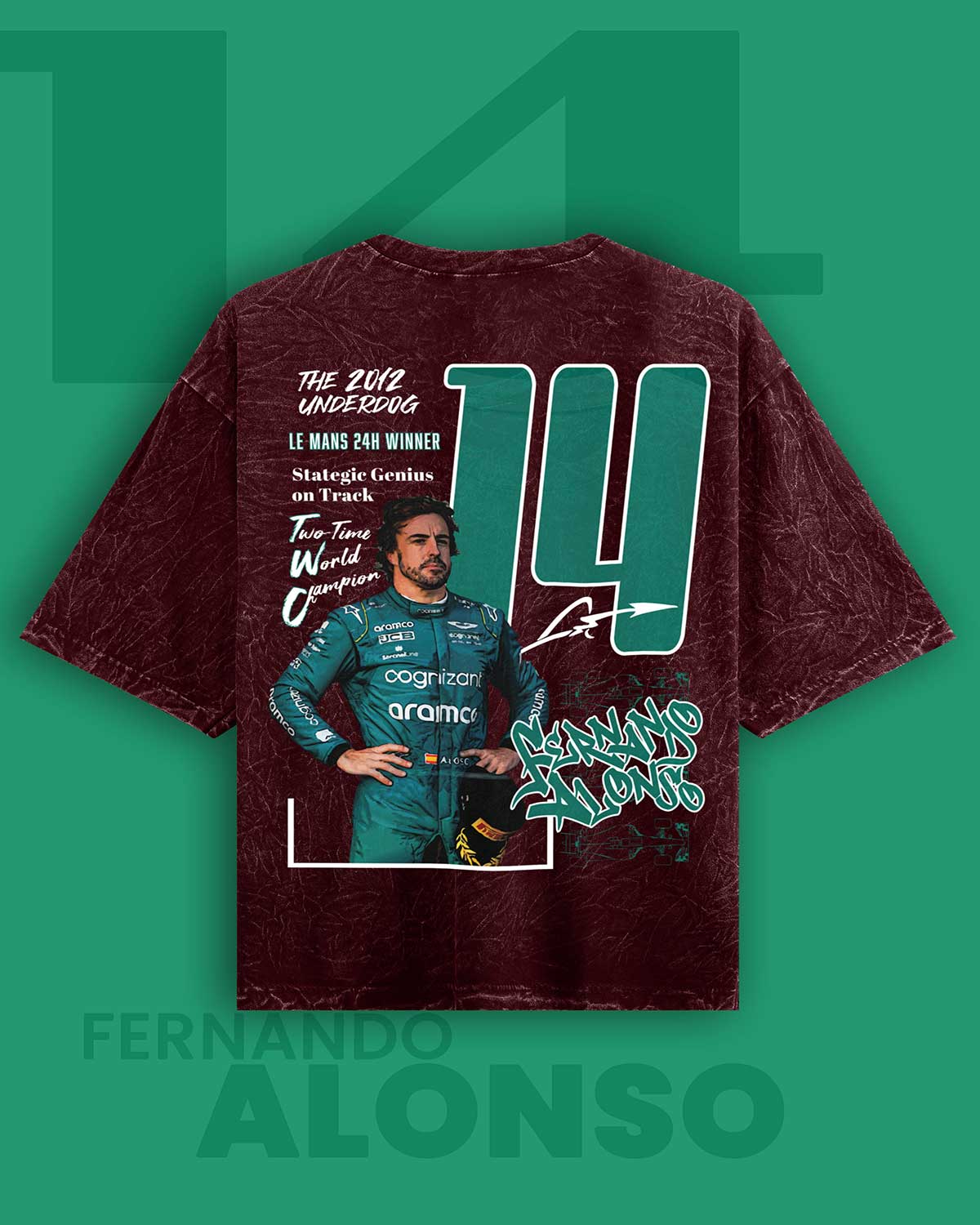 Fernando Alonso Acid Wash Oversized T-Shirt RussTees
