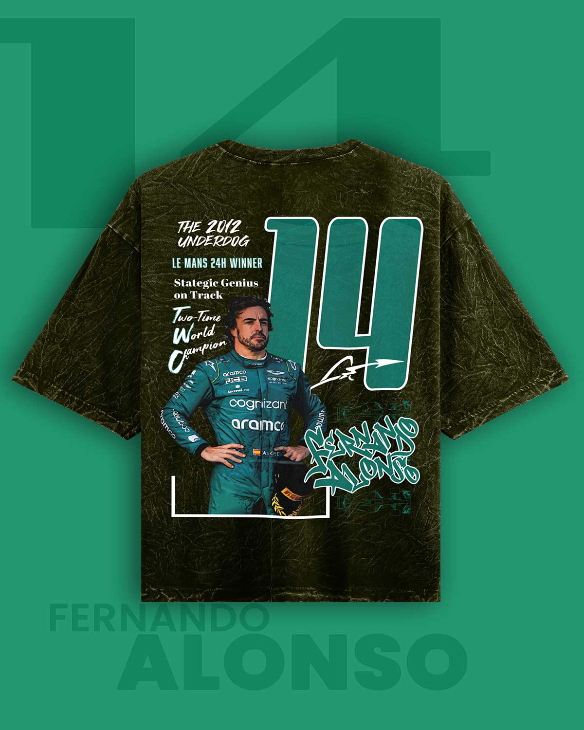 Fernando Alonso Acid Wash Oversized T-Shirt RussTees