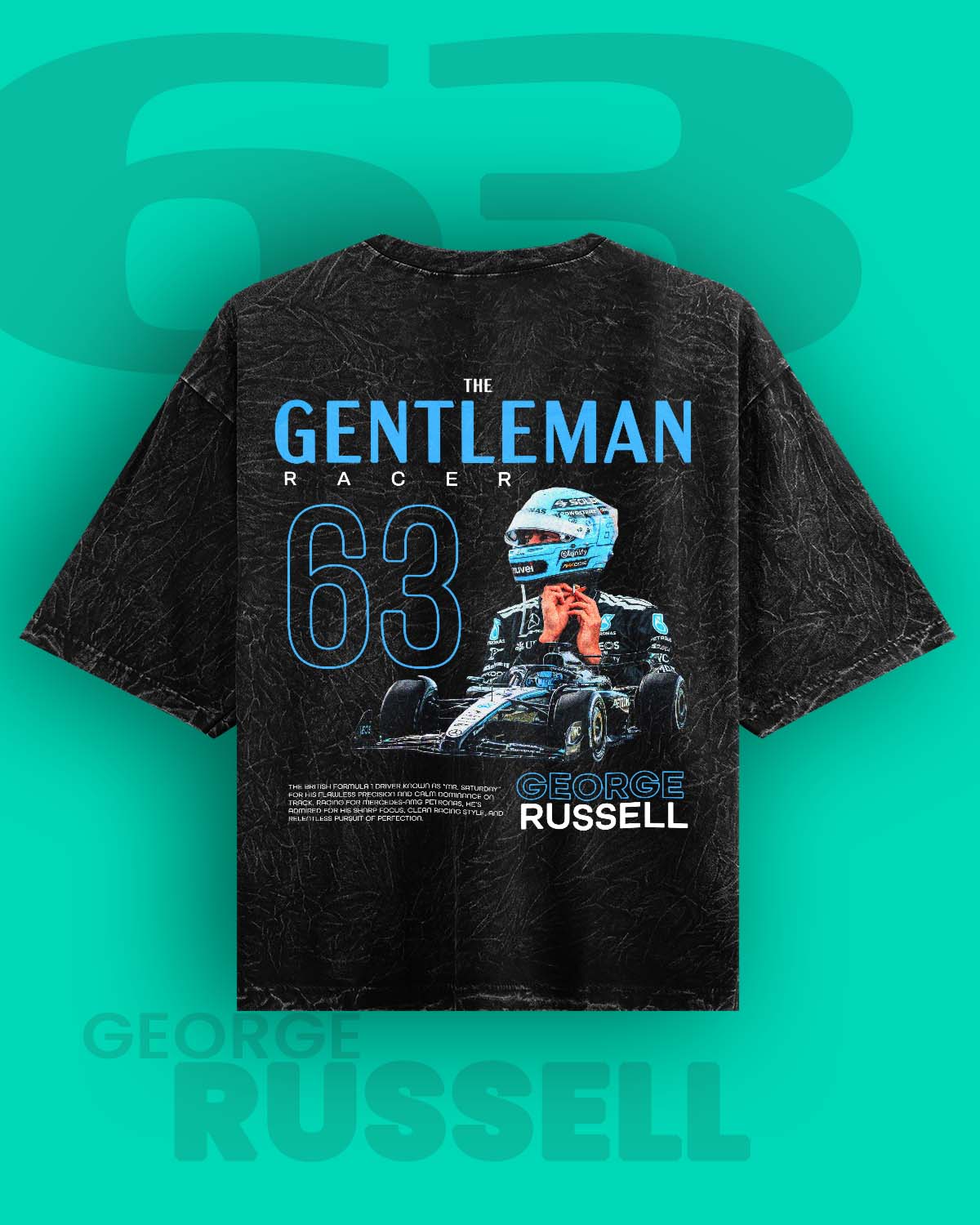 George Russell "The Gentleman Racer” Acid Washed Oversized Tee RussTees