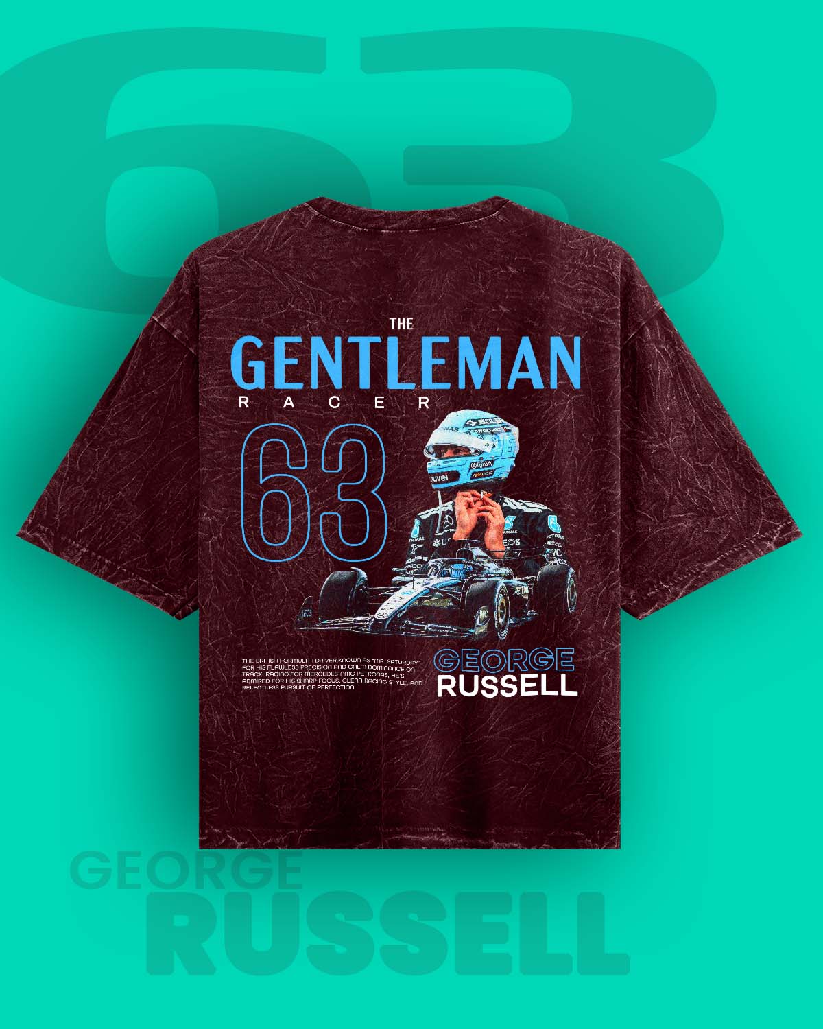 George Russell "The Gentleman Racer” Acid Washed Oversized Tee RussTees