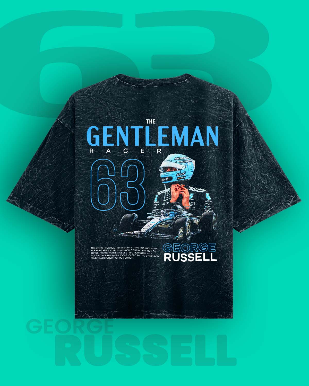 George Russell "The Gentleman Racer” Acid Washed Oversized Tee RussTees