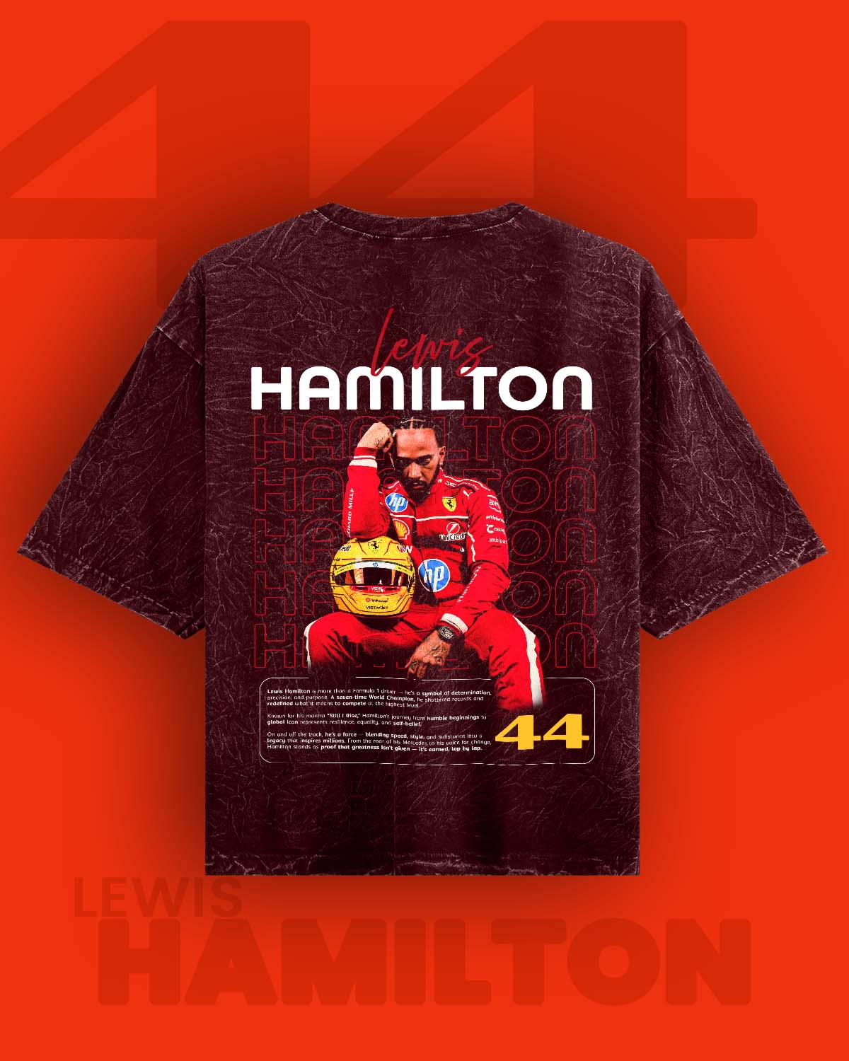 Lewis Hamilton / Scuderia Ferrari Acid Washed Oversized Tee RussTees