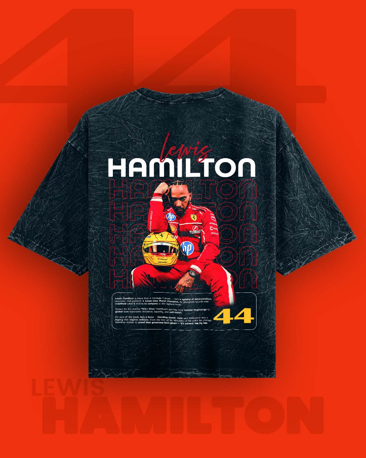 Lewis Hamilton / Scuderia Ferrari Acid Washed Oversized Tee RussTees