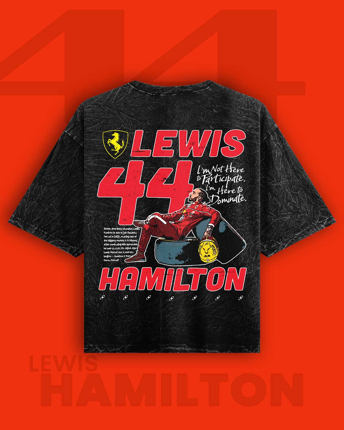 Lewis Hamilton Ferrari Acid Wash Oversized T-Shirt RussTees