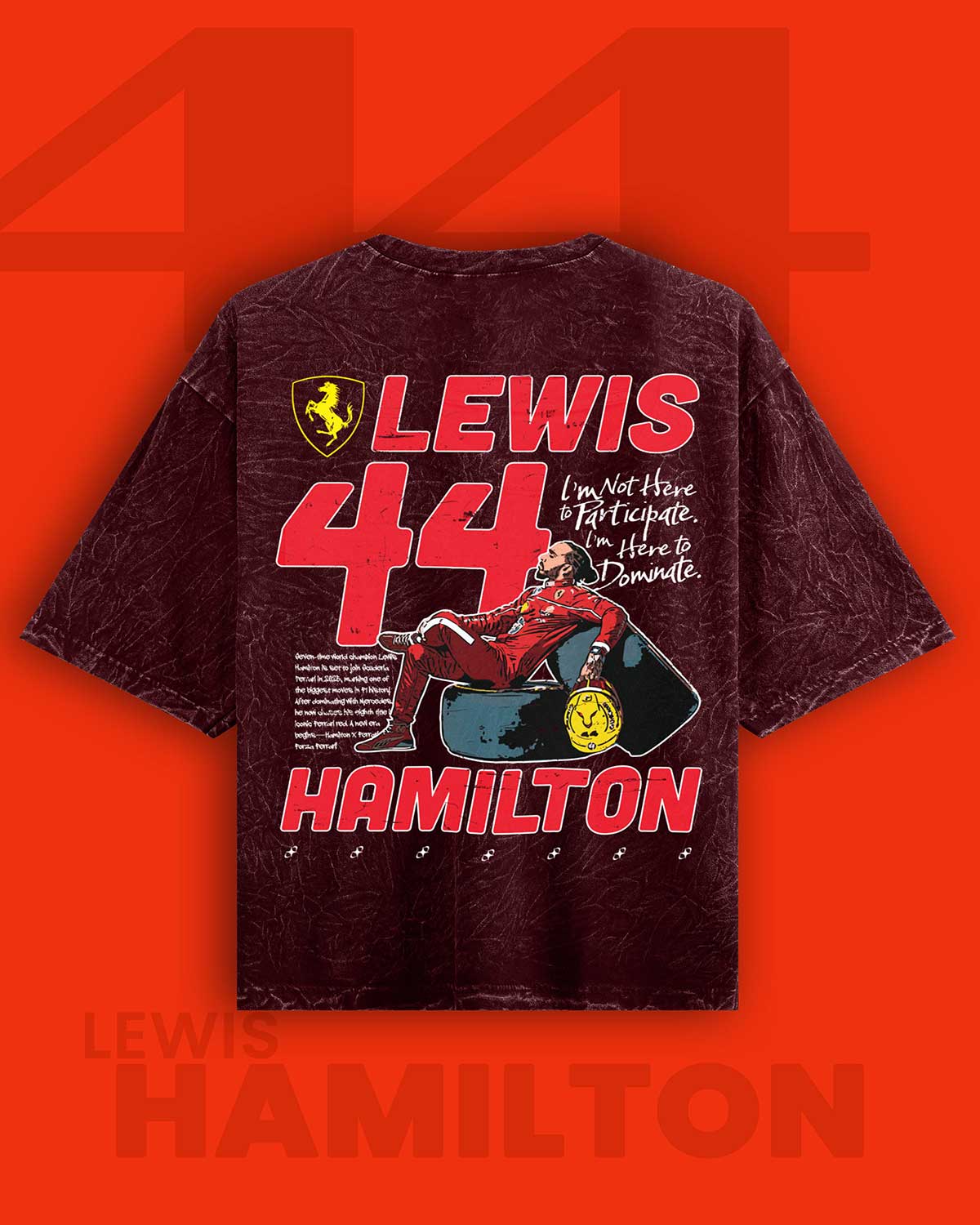 Lewis Hamilton Ferrari Acid Wash Oversized T-Shirt RussTees