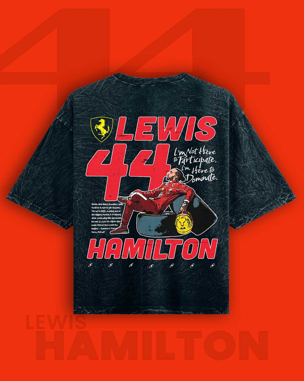Lewis Hamilton Ferrari Acid Wash Oversized T-Shirt RussTees