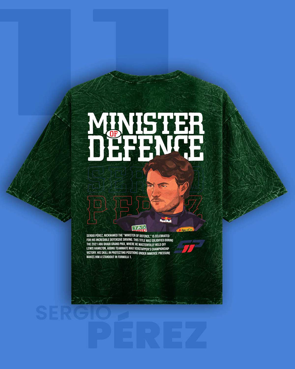 Checo Perez Minister of Defense Acid wash Oversized Tshirt RussTees