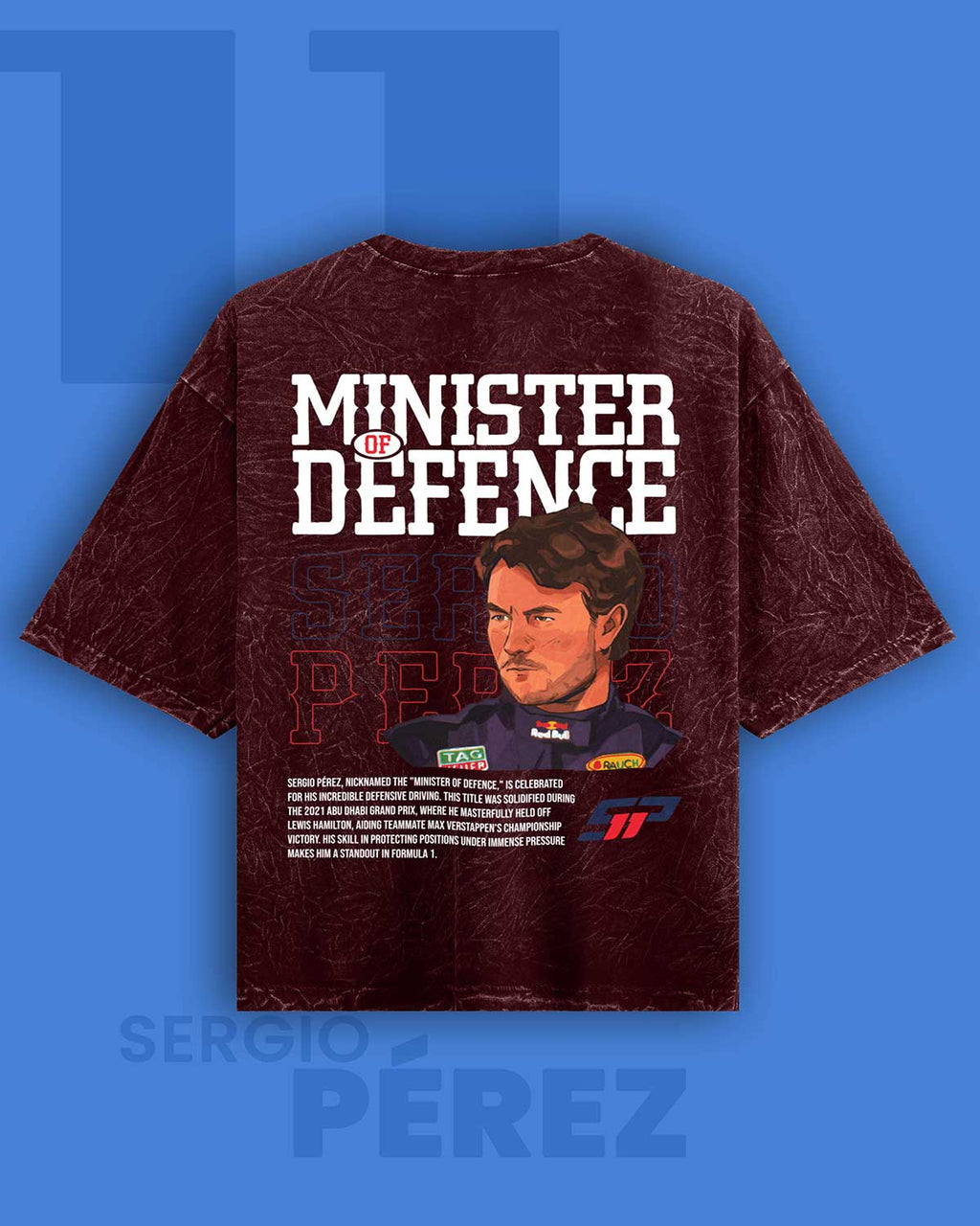 Checo Perez Minister of Defense Acid wash Oversized Tshirt RussTees