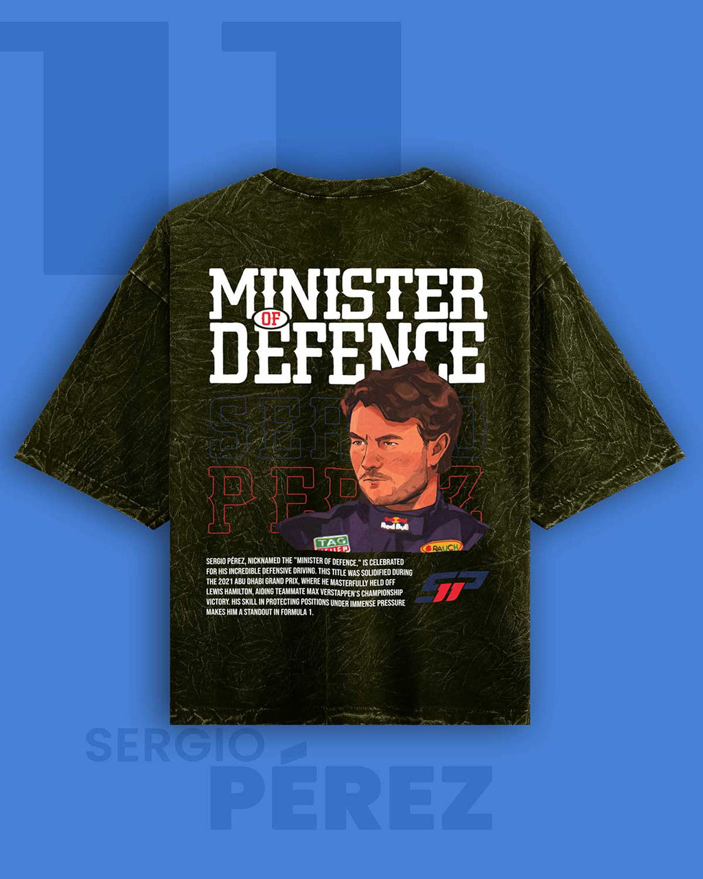 Checo Perez Minister of Defense Acid wash Oversized Tshirt RussTees