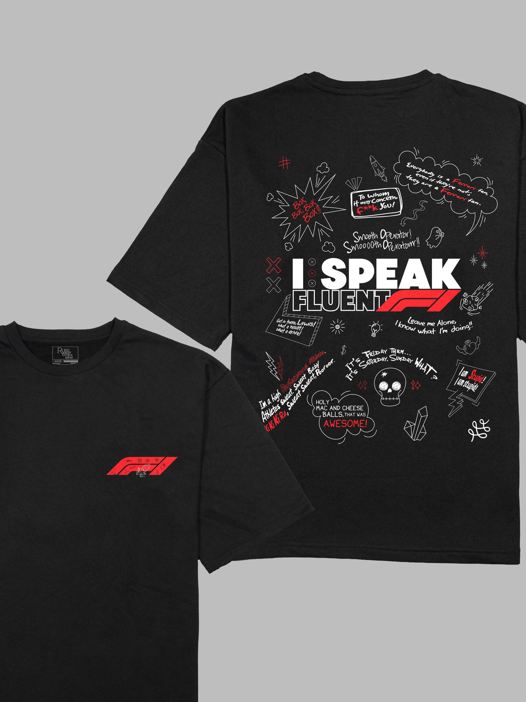 Formula 1 "I Speak Fluent F1" terry oversized tshirt RussTees
